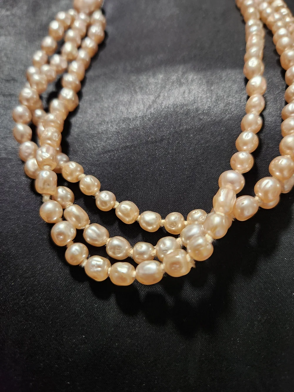 Vintage Japan Pink Glass Pearl Necklace - Multi-Strand Baroque Style - Picture 3 of 8